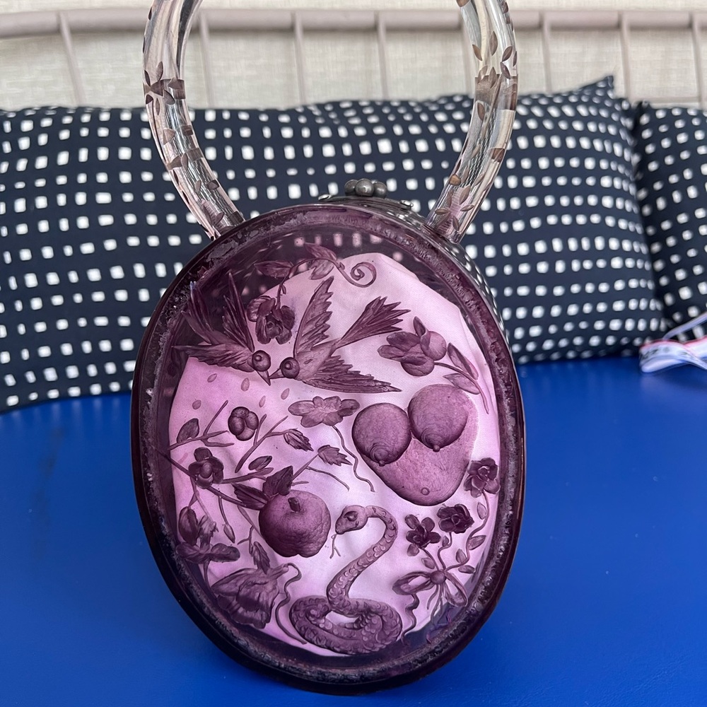 Purple Artistic Clutch with Clear Handle